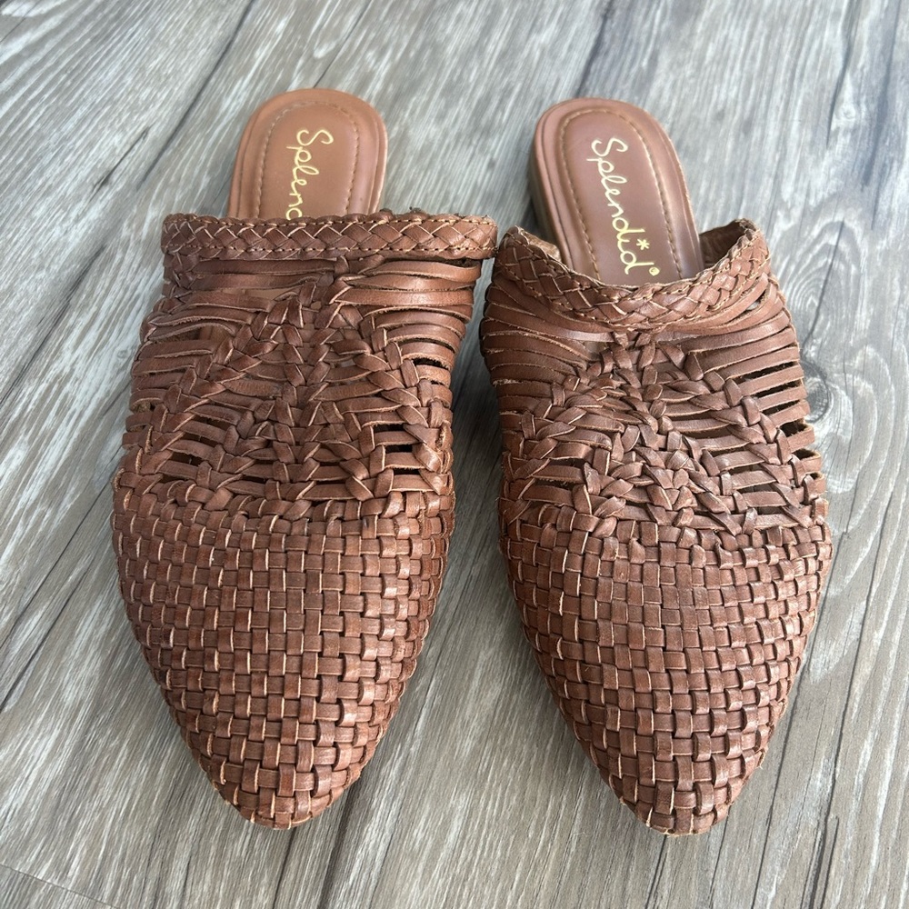 Splendid leather weave mules size 8